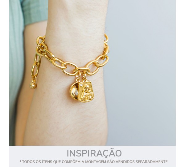 Pingente Medalha Nossa Senhora Ouro com Strass 24mm