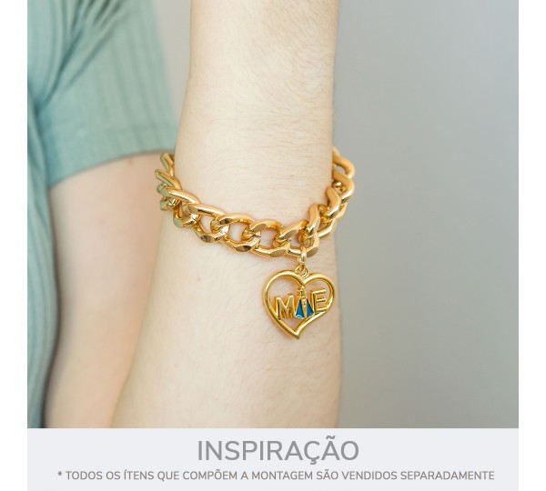 Pingente Coração Mãe Nossa Senhora Aparecida Ouro 27mm