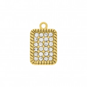 Pingente Retangular Ouro com Strass 24mm