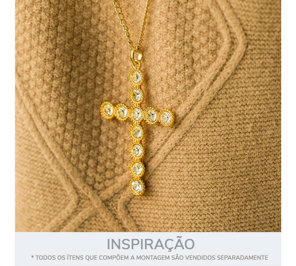 Pingente Cruz Ouro com Strass 65mm