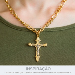 Pingente Crucifixo Ouro com Aplique Níquel 50mm