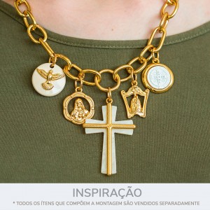 Pingente Espírito Santo Ouro com Acrílico Pérola 25mm