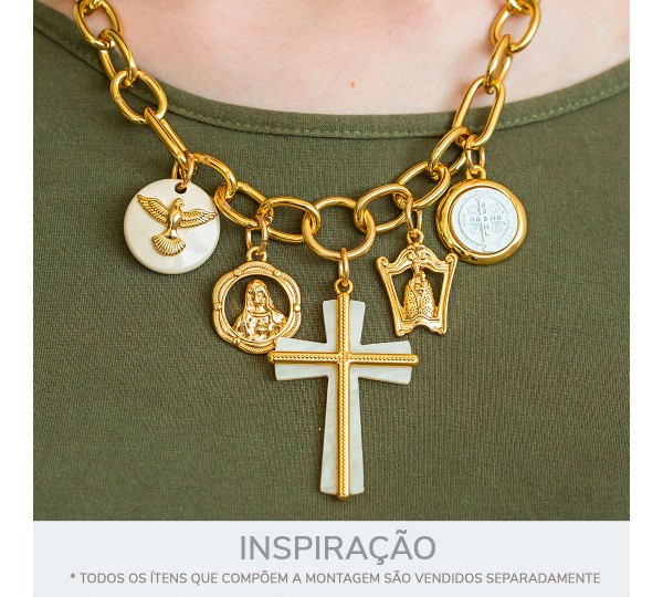 Pingente Espírito Santo Ouro com Pérola 25mm