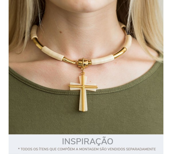 Pingente Cruz Ouro com Perolizado 58mm