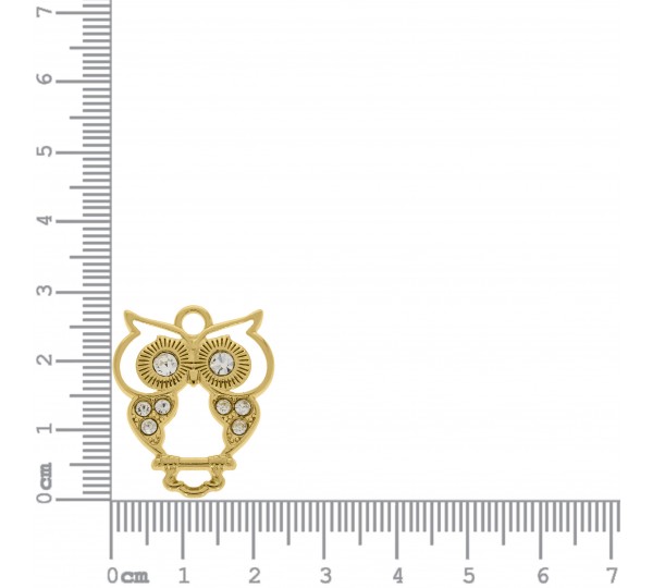Pingente Coruja Ouro com Strass Cristal 28mm