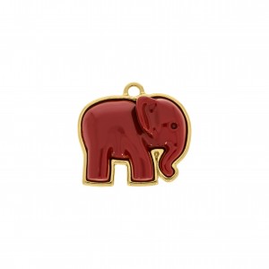 Pingente Elefante Ouro com Aplique Vermelho 27mm