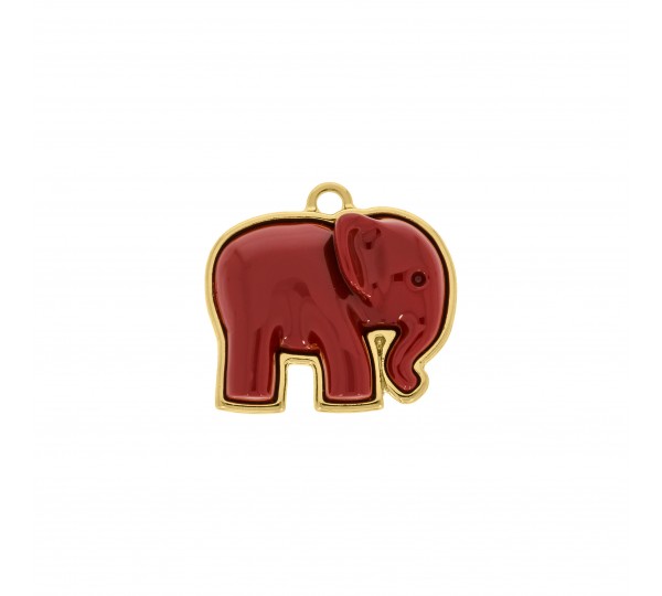 Pingente Elefante Ouro com Vermelho 27mm