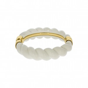 Pulseira com Acrílico Marfim Efeito Corda Ouro 78mm