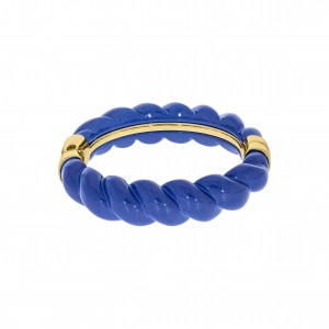Pulseira com Acrílico Azul Perolizado Efeito Corda Ouro 78mm