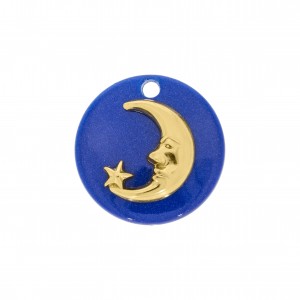 Pingente Lua Ouro com Acrílico Azul Perolizado 25mm