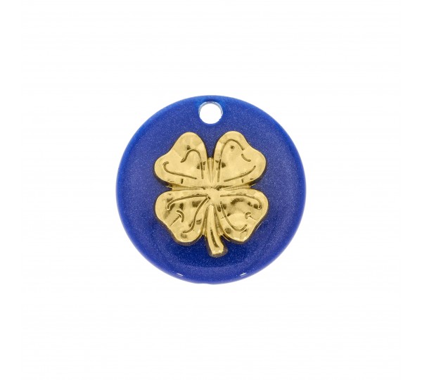 Pingente Trevo da Sorte Ouro com Azul Perolizado 25mm