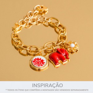 Pingente Elefante Ouro com Aplique Vermelho 27mm