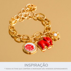 Pingente Elefante Ouro com Vermelho 27mm