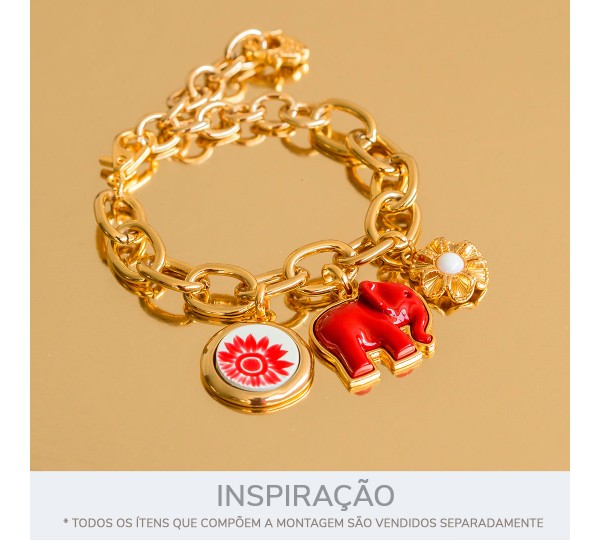 Pingente Elefante Ouro com Vermelho 27mm