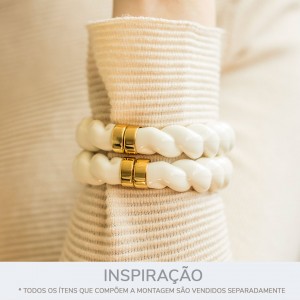 Pulseira Corda Ouro com Acrílico Marfim 78mm