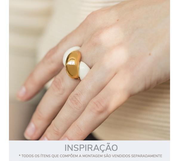 Anel de Corda em Acrílico Marfim e Ouro N° 19