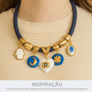 Pingente Lua Ouro com Acrílico Azul Perolizado 25mm