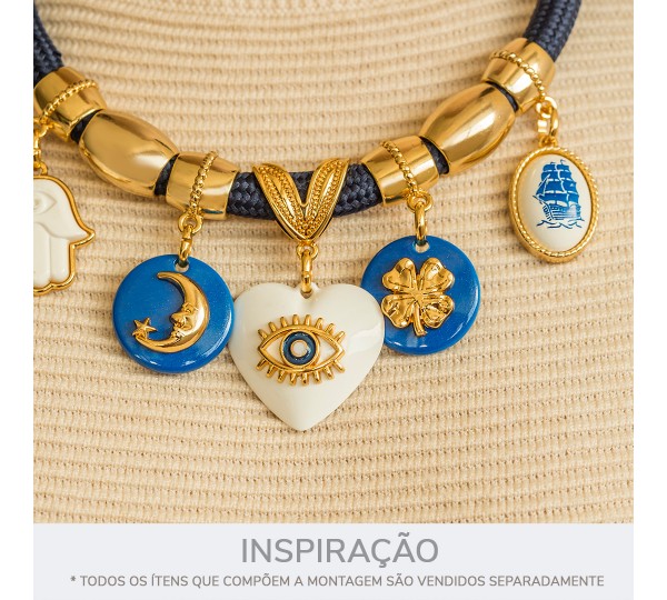 Pingente Trevo da Sorte Ouro com Azul Perolizado 25mm