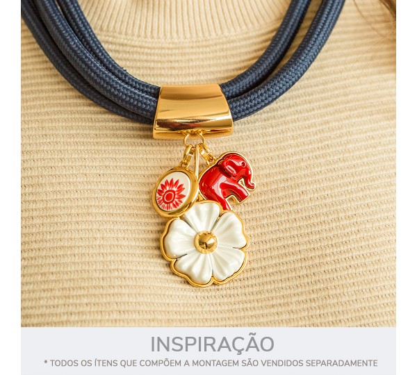 Pingente Flor Ouro com Off White 41mm