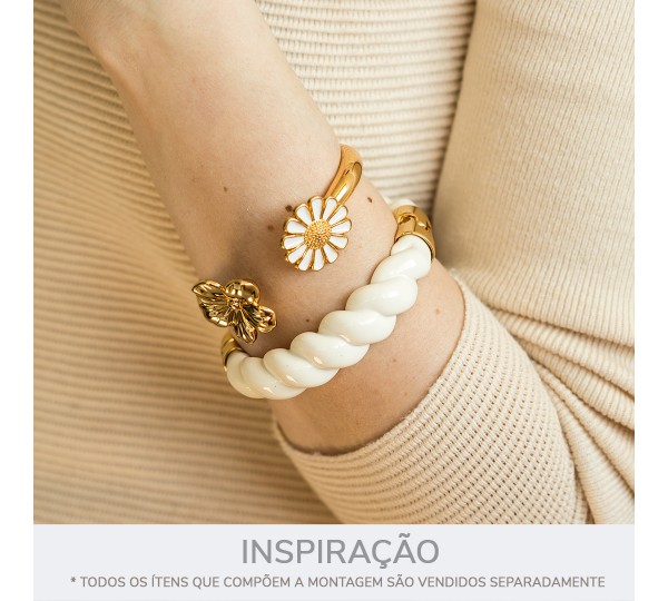 Ponteira Flor Ouro com Branco 25mm