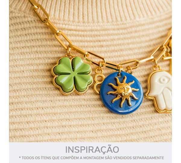 Pingente Trevo da Sorte Ouro com Resina Verde 25mm