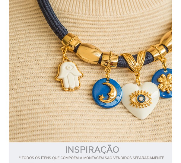 Pingente Mão de Fátima Ouro com Off White 30mm