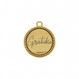Pingente Medalha Gratidão com Detalhe em Corda Ouro 27mm