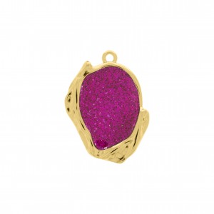 Pingente Orgânico Ouro com Glitter Rosa 35mm