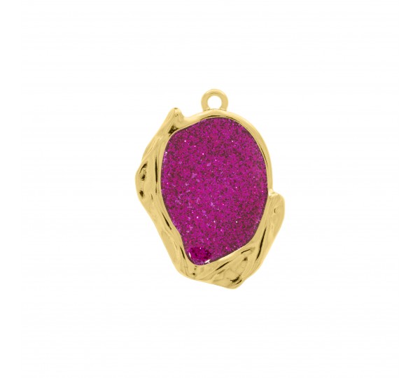 Pingente Orgânico Ouro com Glitter Rosa 35mm