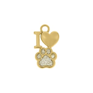 Pingente Pet Ouro com Resina Glitter Prata 24mm