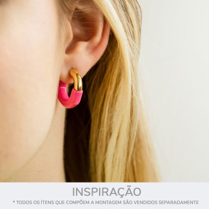 Base para Brinco Ouro com Aplique Rosa Pink 24mm