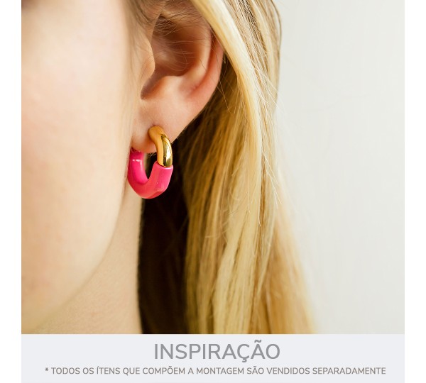 Brinco Ouro com Rosa Pink 24mm