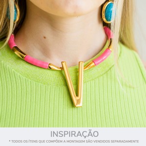 Base para Colar Ouro com Aplique Rosa Pink 123mm