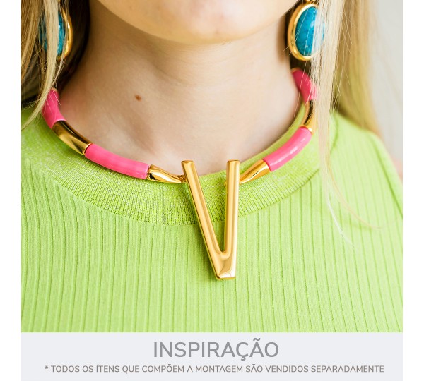 Base para Colar Ouro com Rosa Pink 123mm