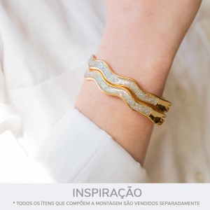 Pulseira Onda Ouro com Glitter Prata 68mm