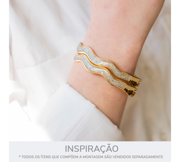 Pulseira Onda Ouro com Glitter Prata 68mm