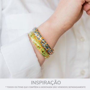 Pulseira Onça Pintada Ouro com Resina Azul 71mm