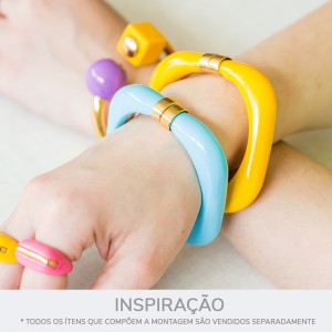 Pulseira Quadrada Ouro com Aplique Azul 78mm