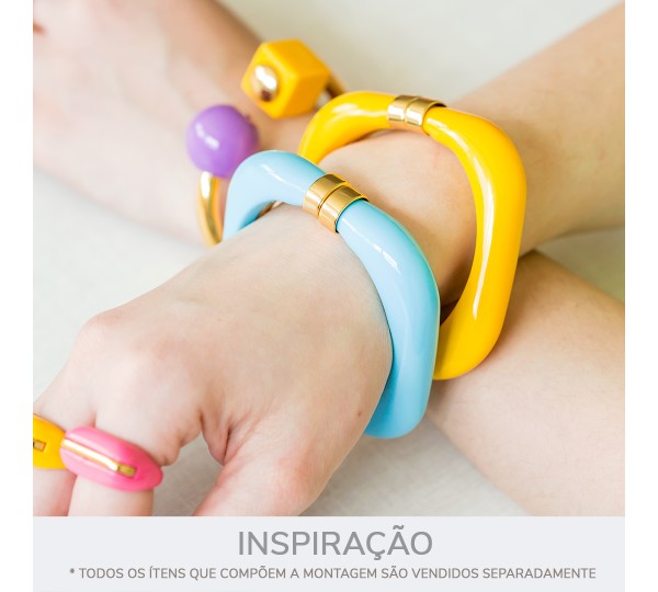 Pulseira Quadrada Ouro com Azul 78mm