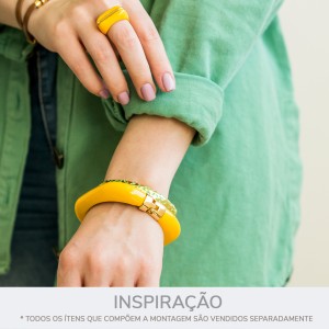 Pulseira Quadrada Ouro com Aplique Amarelo 78mm