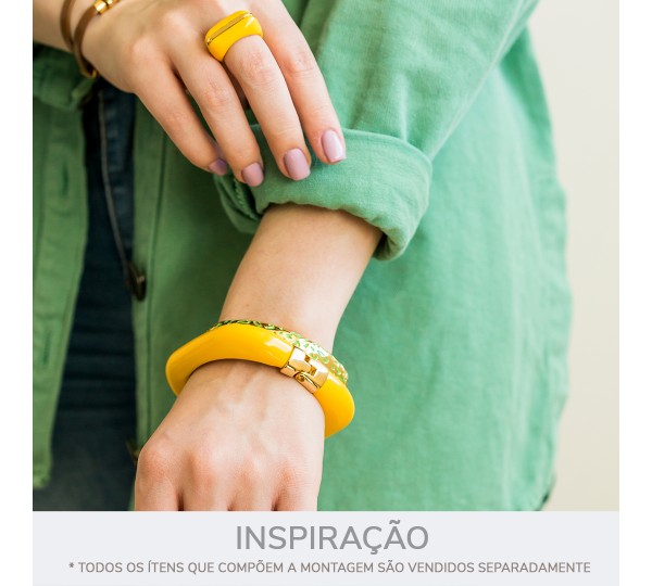 Pulseira Quadrada Ouro com Amarelo 78mm