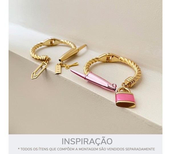 Pingente Cadeado Ouro com Pink Metalizado 24mm