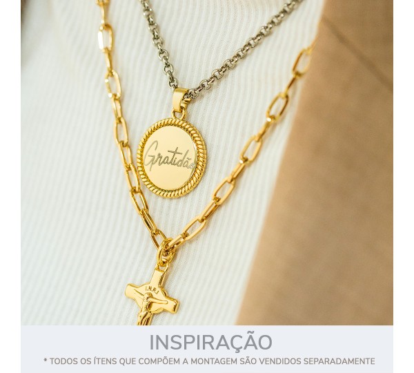 Pingente Medalha Gratidão com Detalhe em Corda Ouro 27mm