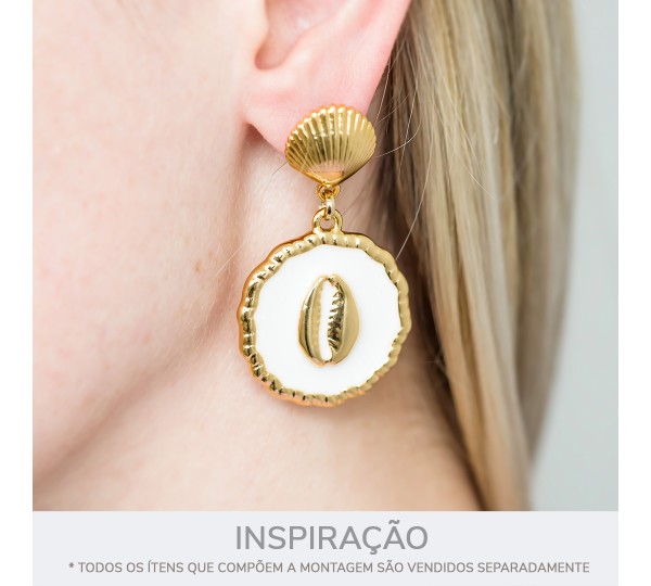 Pingente Medalha Búzio Níquel com Branco 34mm