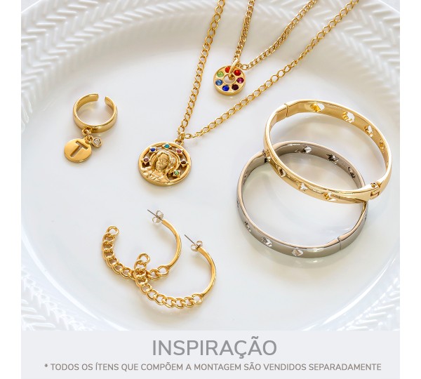 Pingente Nossa Senhora Ouro com Strass Colorido 28mm