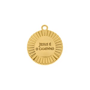 Pingente Medalha Jesus é o Caminho Ouro 29mm