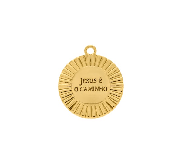 Pingente Medalha Jesus é o Caminho Ouro 29mm