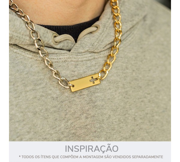 Pingente Retangular Cruz Ouro 35mm
