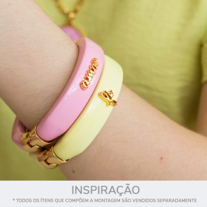 Pulseira Fé Ouro com Acrílico Verde Lima Suave 78mm