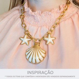 Pingente Estrela-do-Mar Ouro com Acrílico Pérola 34mm